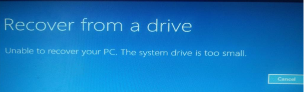 Unable to recover pc. The system drive is too small