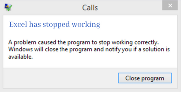 A problem caused the program to stop working correctly. Windows will close the program and notify you if a solution is available.