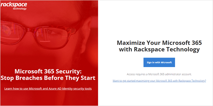 5. Log in to the Rackspace Office 365 portal