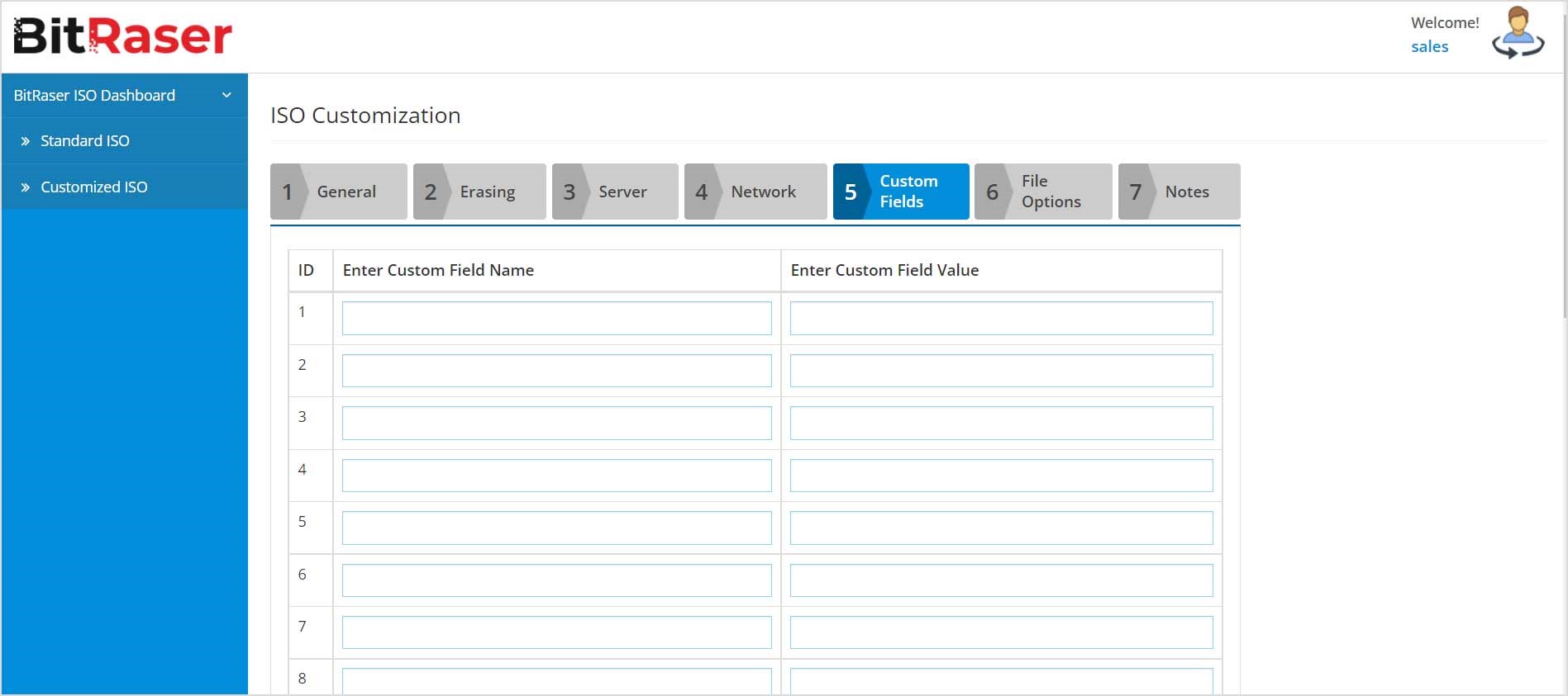 BitRaser Custom ISO Custom Field Option