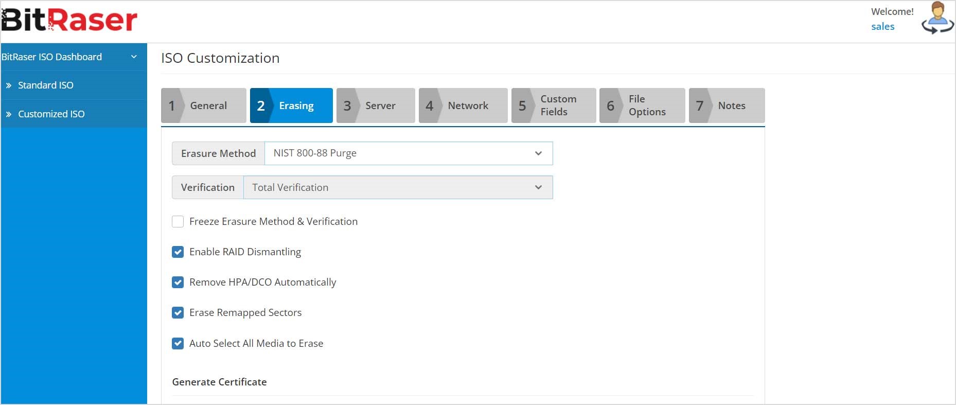 BitRaser Custom ISO Erasing Option