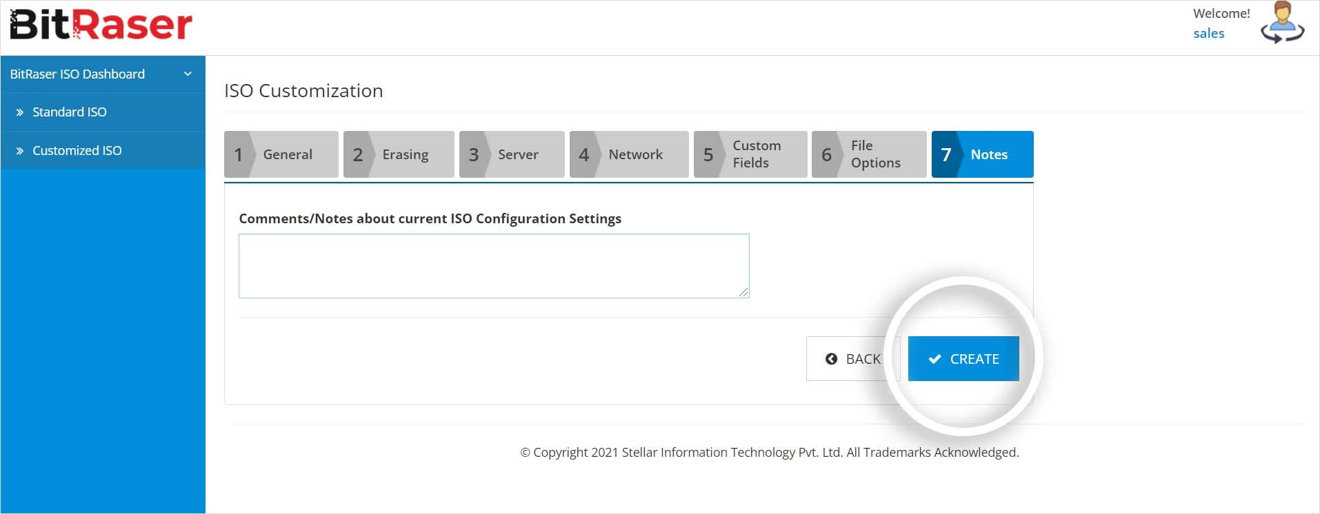 BitRaser Custom ISO Notes Option