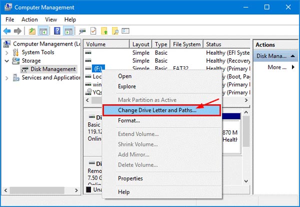 select change drive letter and paths