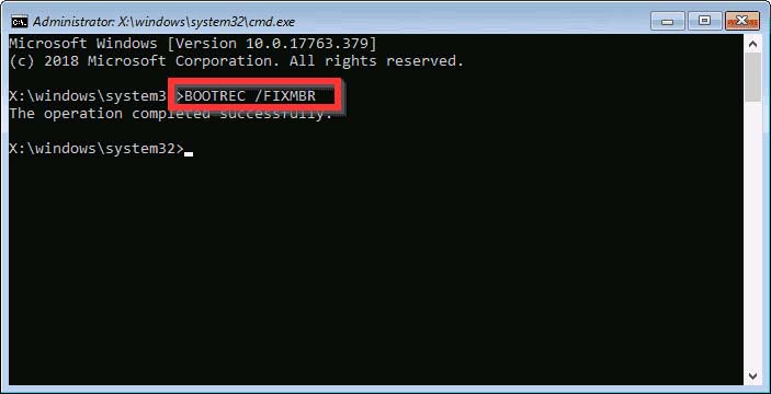 Type BOOTREC /FIXMBR and hit Enter.
