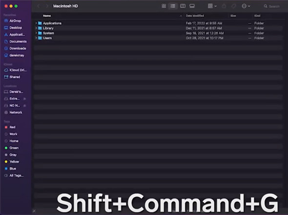 press Shift + Command + G