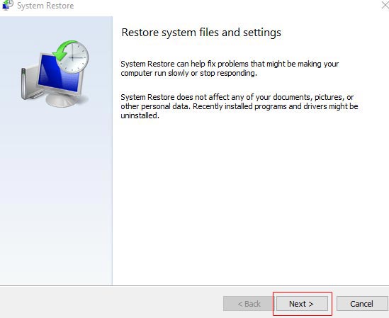 Stellar- click next button in system restore window