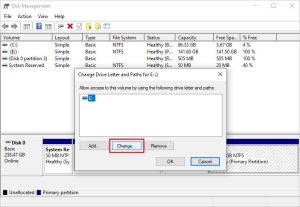 click change to modify the drive letter