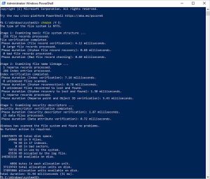 in windows powershell window type chkdsk