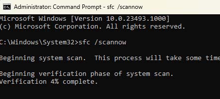 Type in “Sfc /scannow” without the quotation marks and press enter.