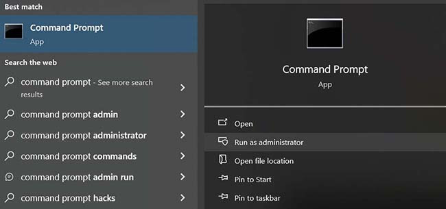 Open the command prompt as an administrator