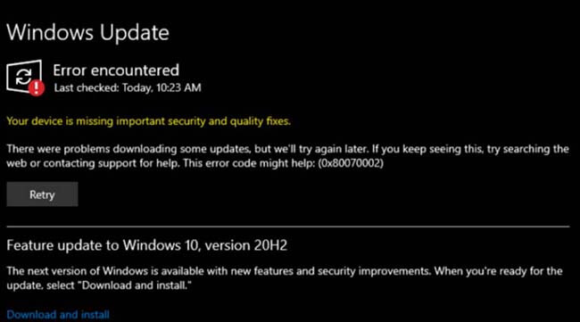 0x80070002 Windows Update Error [Fixed]