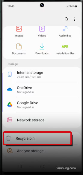 Tap on the Recycle Bin option