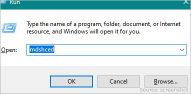 Type “mdsched” in the Run dialog box